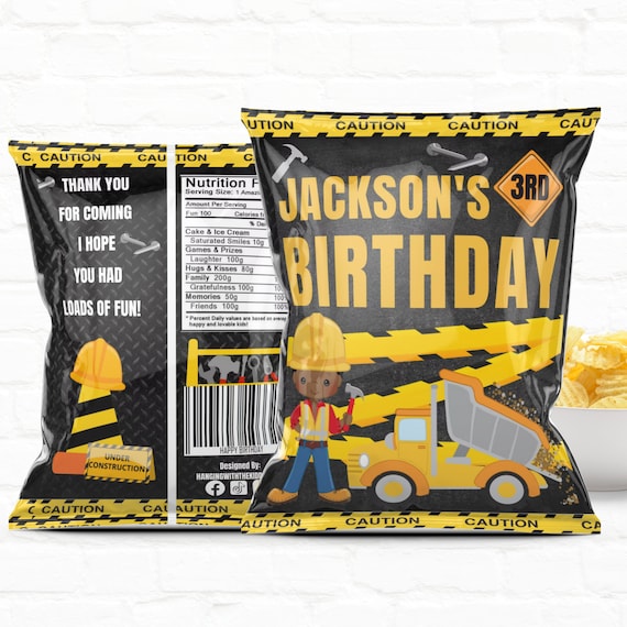 Construction Birthday Party Chip Bag Template Party Favors and Goody