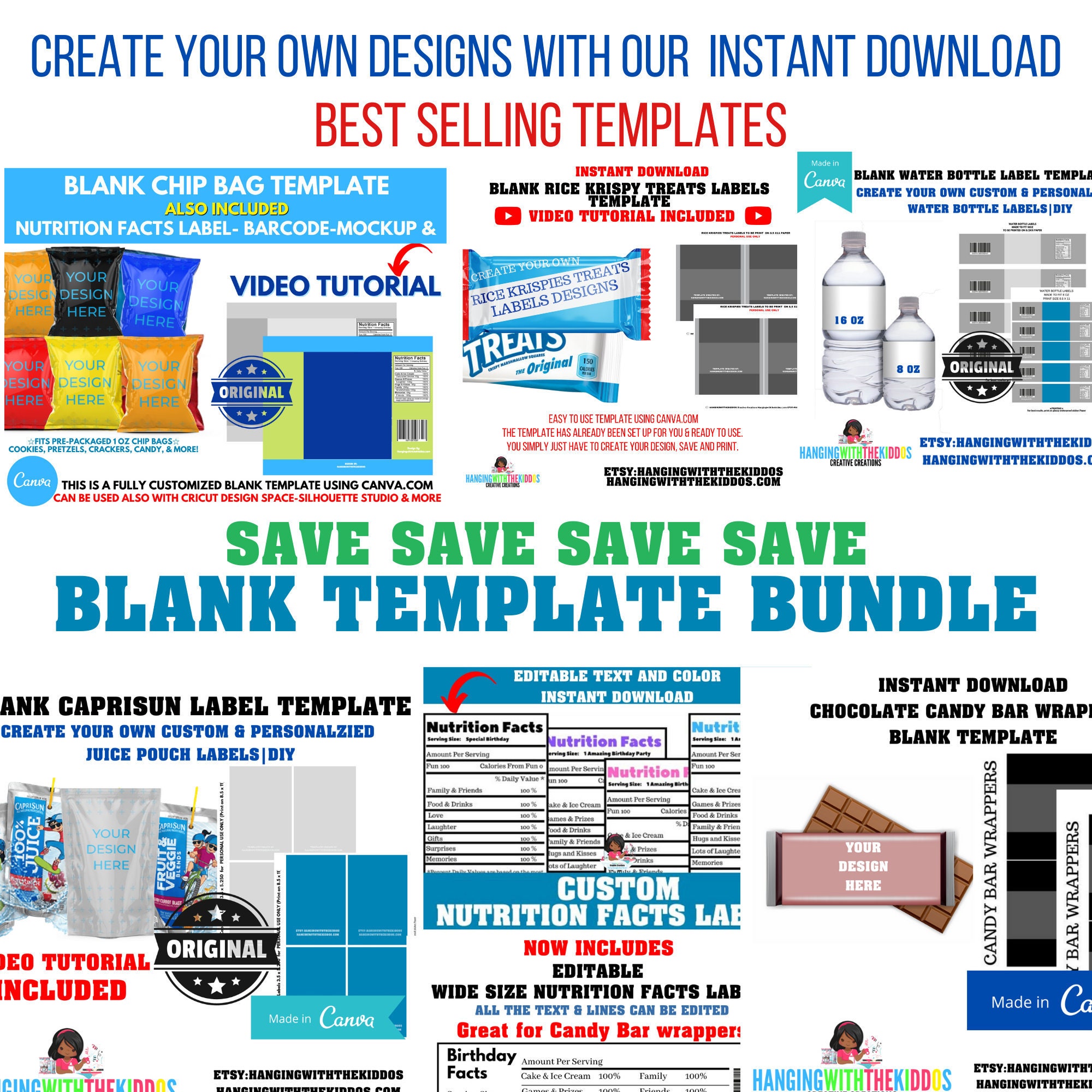 Chip Bags Template Bundle | Rice Crispy Treats Template| Capri Sun La…