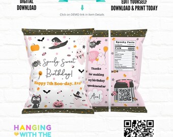 Spooky Party Chip Bag Wrapper – Editable Printable Favor for Birthday, Baby Shower, or Classroom