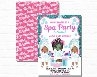 Tween Girls Spa Party Invitations |1st Birthday Favors| Slumber Party| Pajama Party| Invitation  5X7