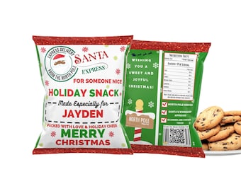 Editable Holiday Chip Bag Template – Personalized Printable Snack Wrapper for Christmas Party Favors