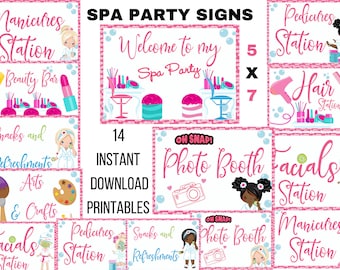 Spa Party Printables| Spa Party for Girls  | Spa Birthday Party Activity Signs | Instant Download