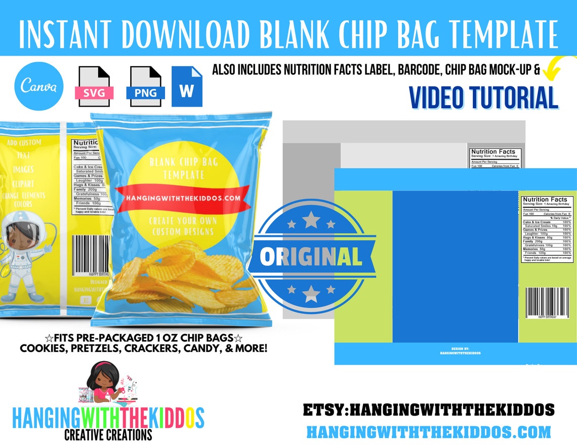 Chip Bag Template Instant Download Canva Chip Bag Template | Etsy