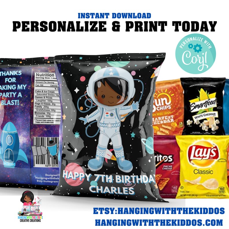 Personalized Chip Bags Custom Teat Bags Outer Space Astronaut Party Favors