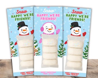 Cadeaukaartje sneeuwpop donut | Bewerkbare pdf | Kerstklasbedankje | Traktatiekaart voor de feestdagen | Direct downloaden