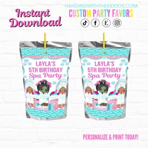 Tween Spa Party Turquoise Favors Chip Bags1st Birthday Favors Slumber Party Pajama PartyPersonalized Party Favors Chip Bags image 7