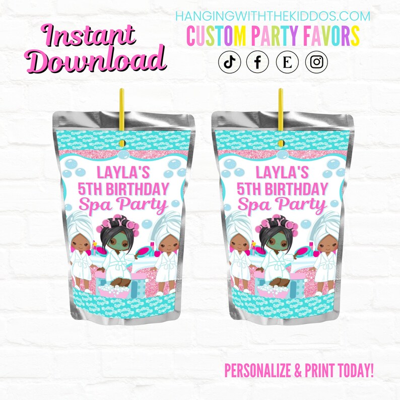 Tween Spa Party Turquoise Favors Chip Bags1st Birthday Favors Slumber Party Pajama PartyPersonalized Party Favors Chip Bags image 7