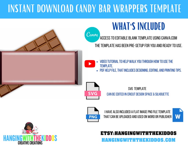 Chocolate Bar: Blank Candy Bar Wrapper Template & Mockup Instant Download Canva Editable Template image 4