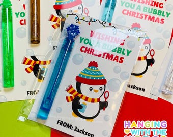 Custom Christmas Bubble Stick Favor – “Wishing You a Bubbly Christmas” Card, Holiday Classroom Gift, Kids Stocking Stuffer