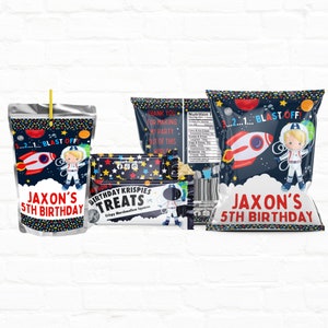 Little Space Birthday Personalized Party Favors Party Package | 1st Birthday Favors Chip Bags- Rice Krispy Treats-Drink Pouches Labels