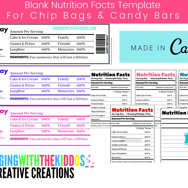 Blank Nutrition Facts Template Perfect for Candy Bars | Barcode Included | Customizable Label Template| Canva Editable Template