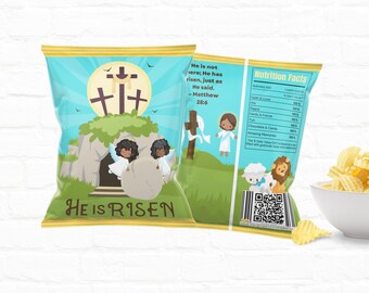 He Is Risen Easter Chip Bag Template | Digital Download Party Favor | Religious Easter Printable| Easter Basket Stuffers