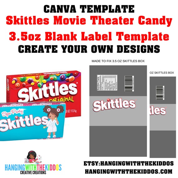 Download Skittles Movie Theater Candy 3.5oz Wrapper Template Canva | Etsy