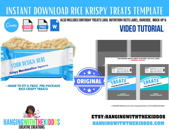 Rice Krispy Treats Template Instant Download | Make custom Treats ...