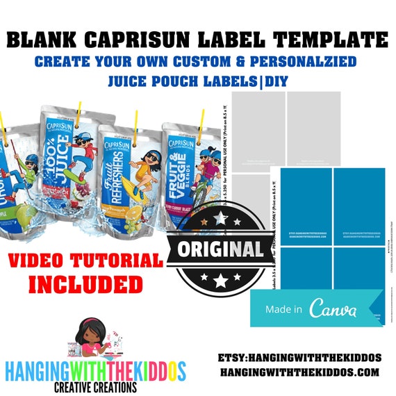 Blank Capri Sun Labels Template & Capri Sun Mockup- Capri Sun Labels PNG - Canva, Silhouette | Custom Juice Labels Il_570xn
