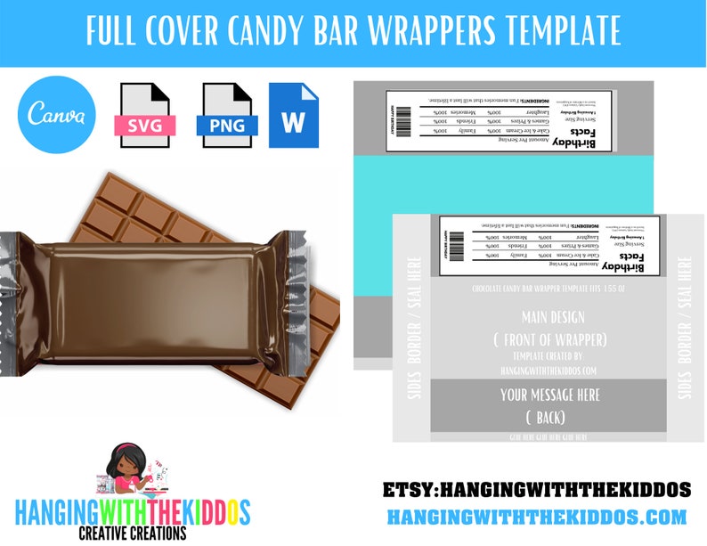 Chocolate Bar: Blank Candy Bar Wrapper Template & Mockup Instant Download Canva Editable Template image 5