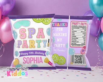 Spa Party Chip Bag Template| Spa Birthday Party Favor| Editable Chip Bag| Tween Girl 10th Birthday|Sleepover Party Favor| Corjl