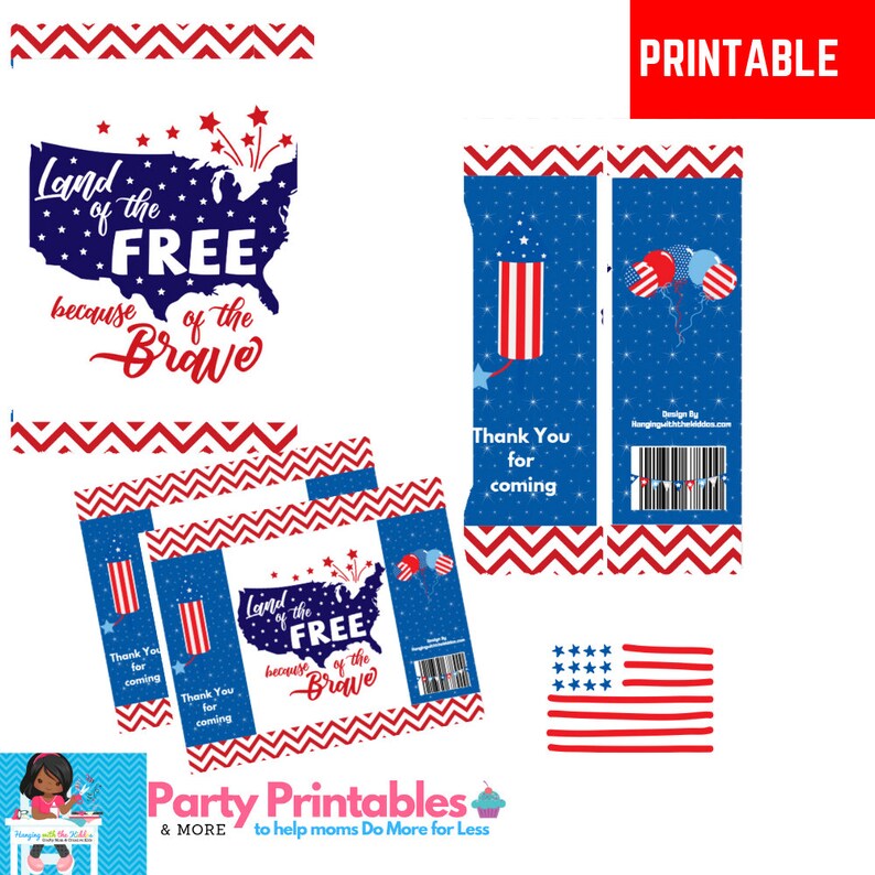 4th of July party favors, Custom Chip Bags, Patriotic Party Favors