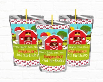 Barnyard Birthday Party Customizable Juice Pouch Labels|Farm Birthday Party Favor