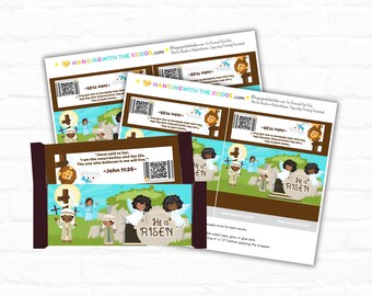 He Is Risen Candy Bar Wrapper Template | Digital Easter Party Favor | Religious Printable