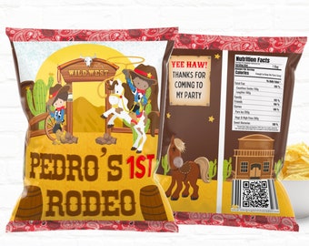 Cowboy Party Favors Custom Chip Bags| First Rodeo| Western Cowboy Editable Chip Bag