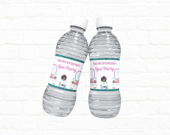 Spa Party Custom Water Bottle Labels|Slumber Party| Pajama Party|Personalized Party Favors
