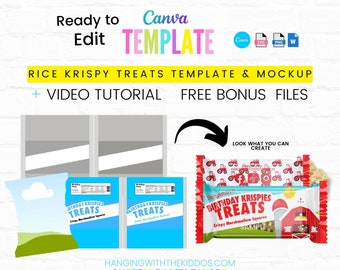 Rice Krispy Treats Template & Mockup Instant Download | Make custom Treats | Video Tutorial Available