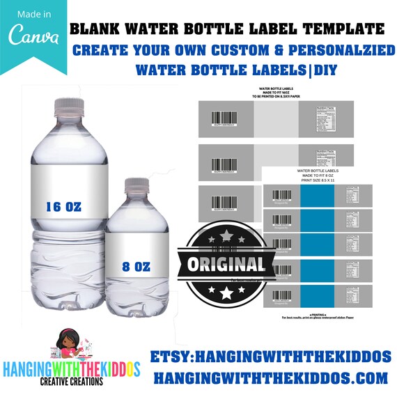 Water Bottle Label Template| Blank Water Bottle Wrappers Template| Canva Editable Template| 16 0Z & 8 OZ Il_570xn