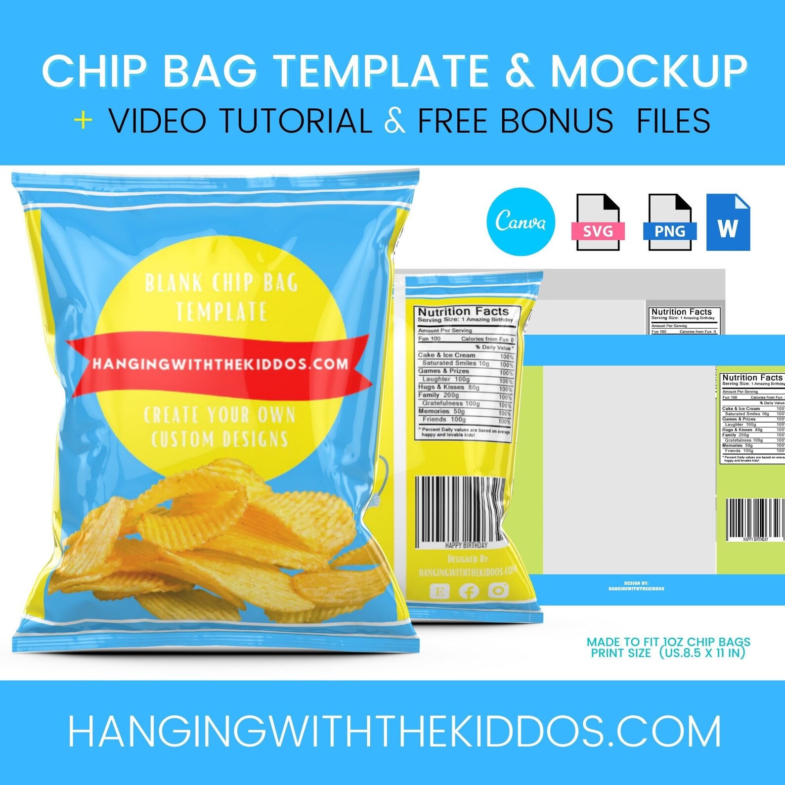 Chip Bags & Mockup Blank Template Canva Chip Bag Template Etsy Singapore