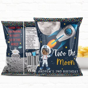Two the Moon Chip Bags| Space Birthday Party 2nd Birthday Personalized Party Favors Treat Bags