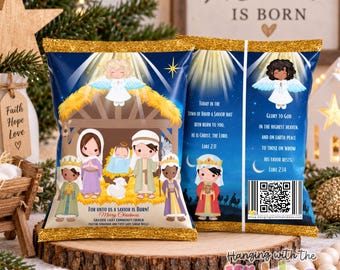 Nativity Chip Bag Template - Editable Christmas Party Favor | Instant Download