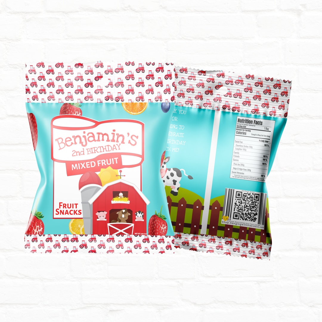 Barnyard Birthday Customizable Fruit Snack Party Favor | Farm Birthday ...
