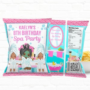 Spa Party Favors Customizable Chip Bags|Slumber Party Custom Chip Bag| Spa Birthday Party