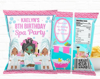 Spa Party Favors Customizable Chip Bags|Slumber Party Custom Chip Bag| Spa Birthday Party