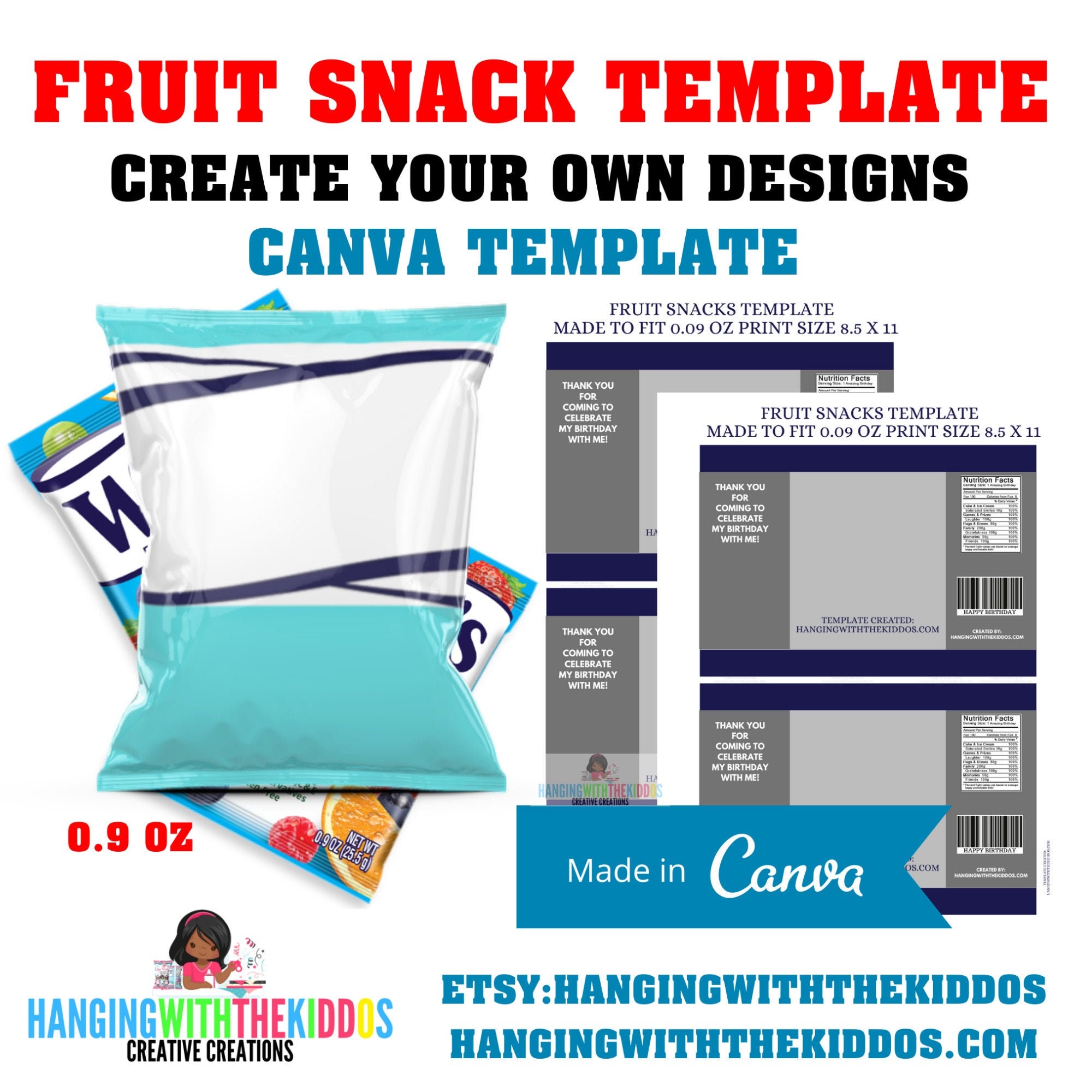 Blank Fruit Snack Template Canva Editable Template 0.9 OZ Etsy