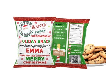 Personalized Christmas Chip Bag Design – DIY Printable Holiday Snack Wrapper Template