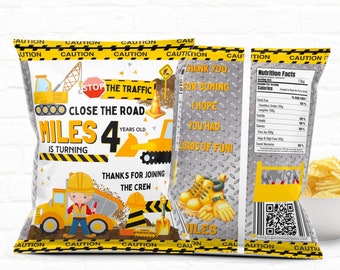 Construction Party Favor Chip Bag|Stop The Traffic Close The Road| Construction Chip Bag Template 04