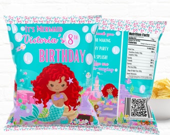 Little Mermaid Birthday Chip Bags | 1st Birthday Favors| Tweens Mermaid Birthday Party Personalized Treat Bags