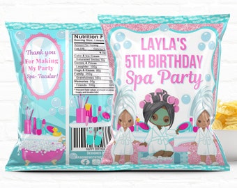 Tween Spa Party Turquoise Favors Chip Bags|1st Birthday Favors| Slumber Party| Pajama Party|Personalized Party Favors Chip Bags