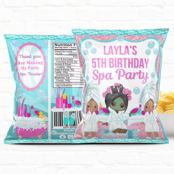 Tween Spa Party Turquoise Favors Chip Bags|1st Birthday Favors| Slumber Party| Pajama Party|Personalized Party Favors Chip Bags