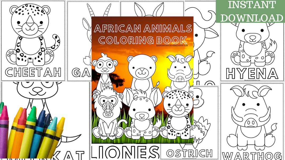 African Animals Coloring Book Printable Colouring Book for Kids and