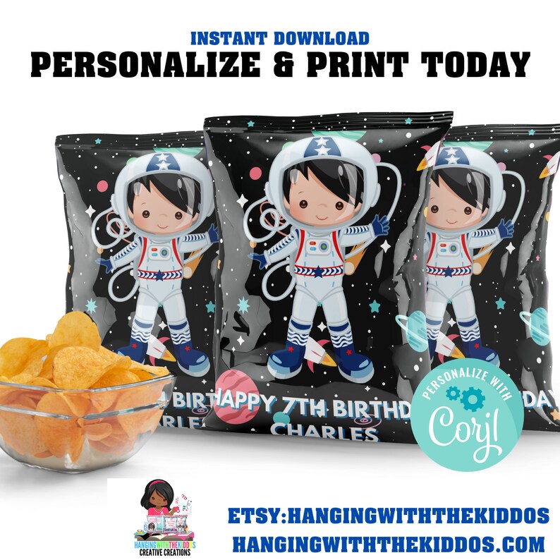 Personalized Chip Bags Custom Teat Bags Outer Space Astronaut Party Favors