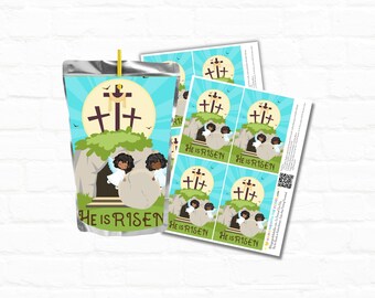 He Is Risen Juice Pouch Labels | Digital Download Easter Party Favor | Easter Basket Stuffers