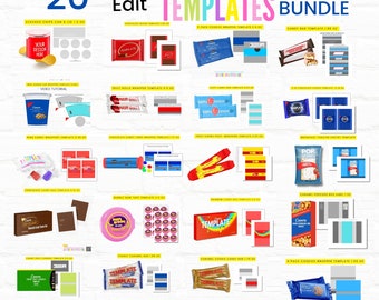 Party Favor Template Bundle 20 Party Favor Blank Snack Label Templates| Canva Template Snack Label And Wrapper Template| SAVE