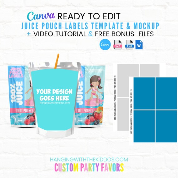 Drink Pouches Juice Pouch Labels Template & Mockup Juice Etsy