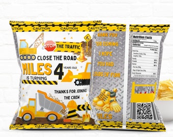 Construction Party Favor Chip Bag|Stop The Traffic Close The Road| Construction Chip Bag Template