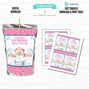 Bundle Spa Party Customizable Party Favors Chip Bag template Rice Krispy Wrapper Juice Pouch Labels Chocolate Candy Bar Wrappers 03 image 5