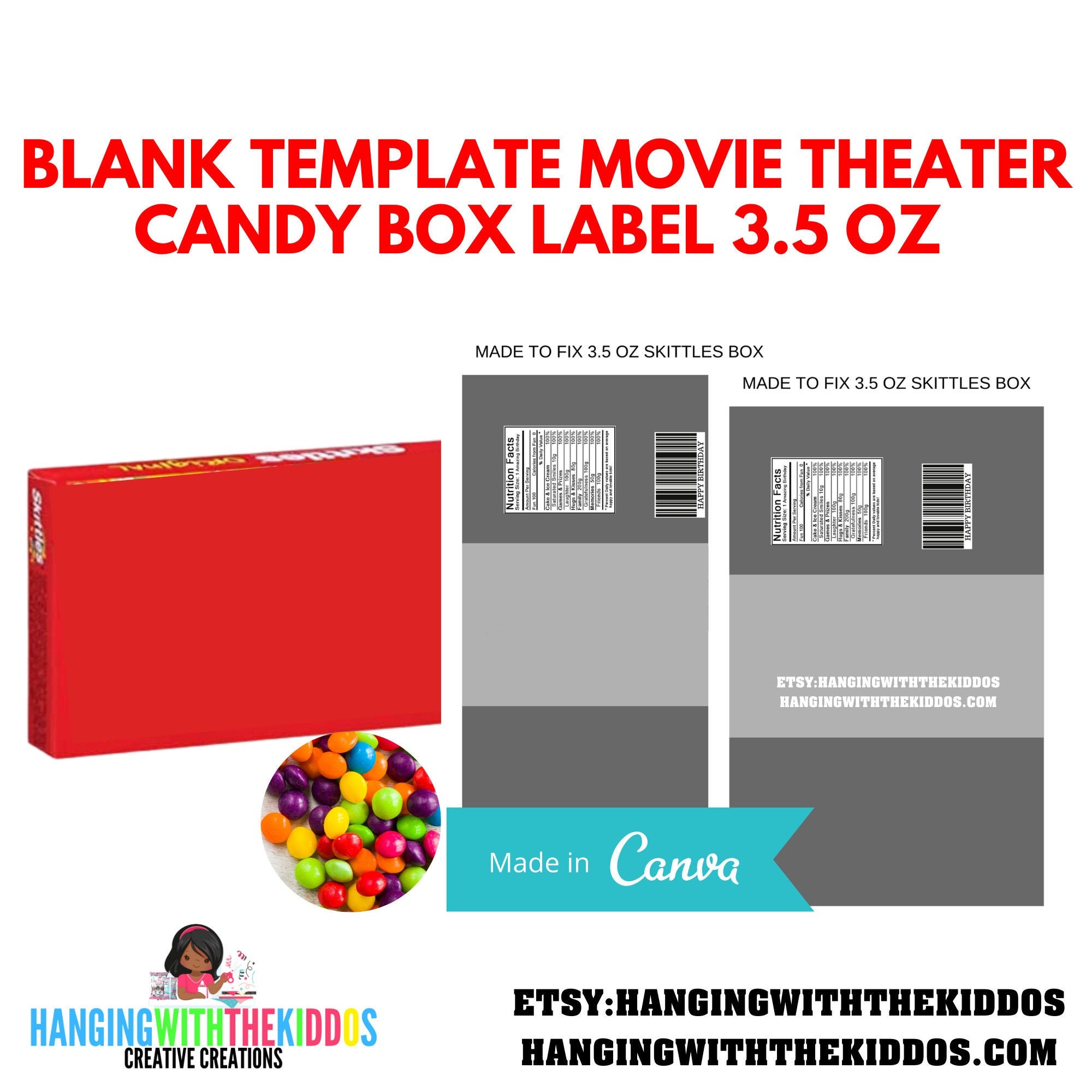 Movie Theater Candy 3.5oz Wrapper Template Canva Editable | Etsy