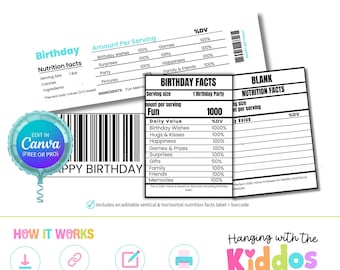 Plantilla editable de etiqueta de información nutricional / Recuerdos de fiesta de Canva (Descarga digital)
