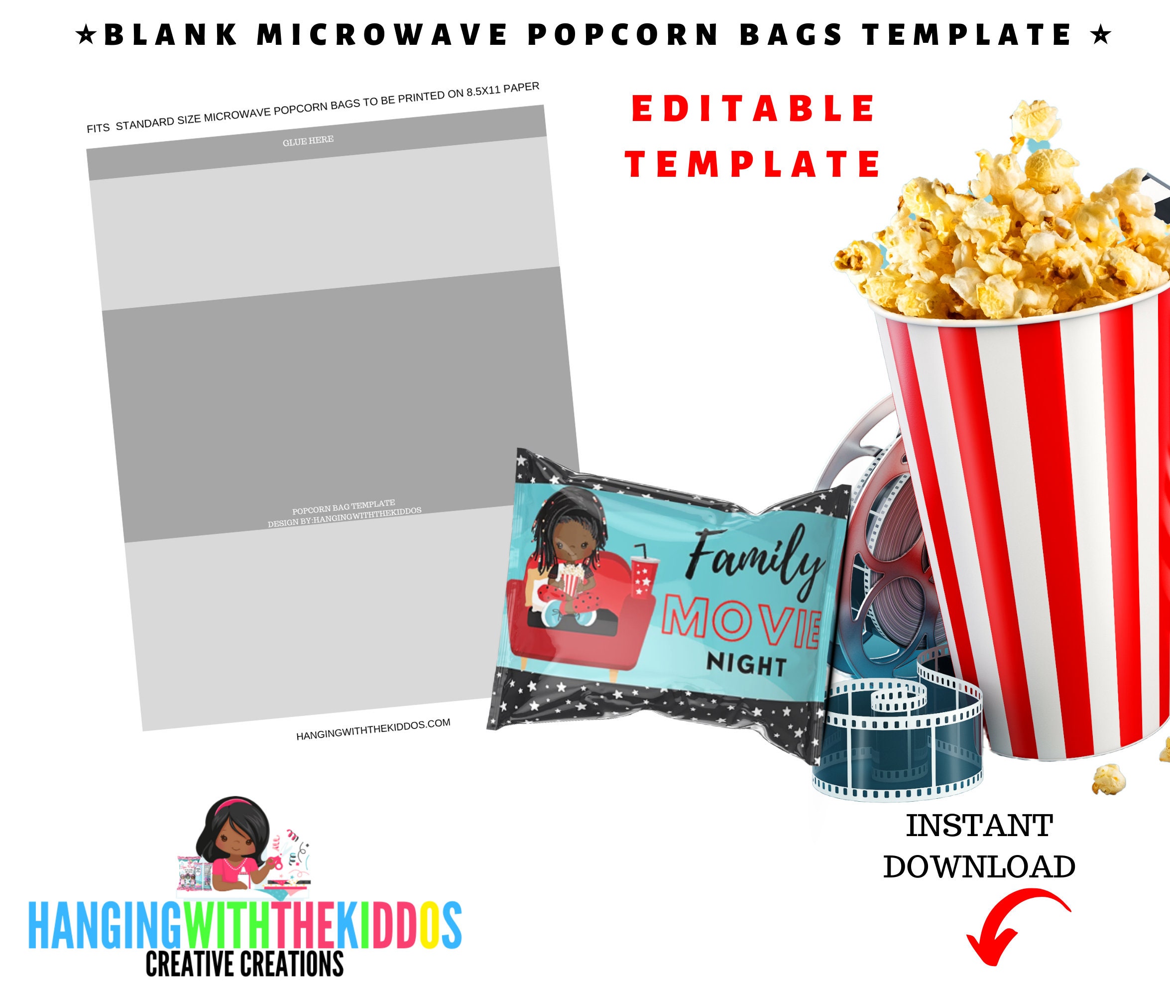 Download Blank Popcorn Bag Template Instant Download Editable Etsy